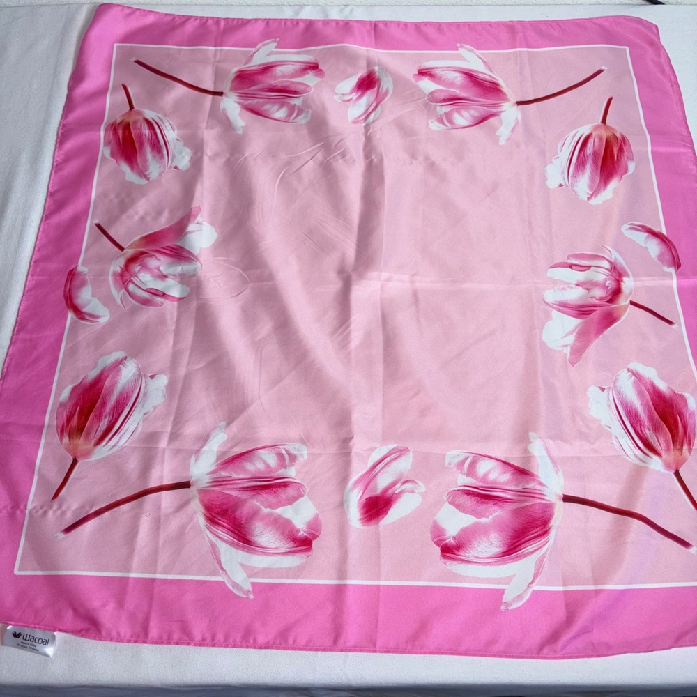 Wacoal Scarf Pink Good Floral 27 x 27" tulip Print Square Lightweight stin